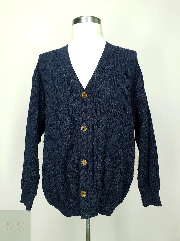 Cárdigan de Punto Trenzado en Azul Marino Monello Talla XL 2