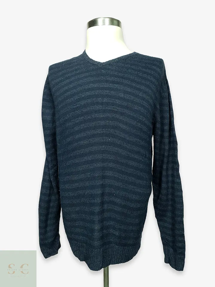 Suéter de Punto Listado con Cuello en V en Azul Marino TEX Talla LXL 1