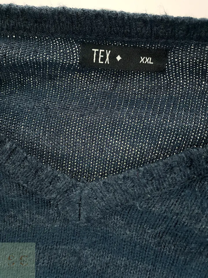 Suéter de Punto Listado con Cuello en V en Azul Marino TEX Talla LXL 3
