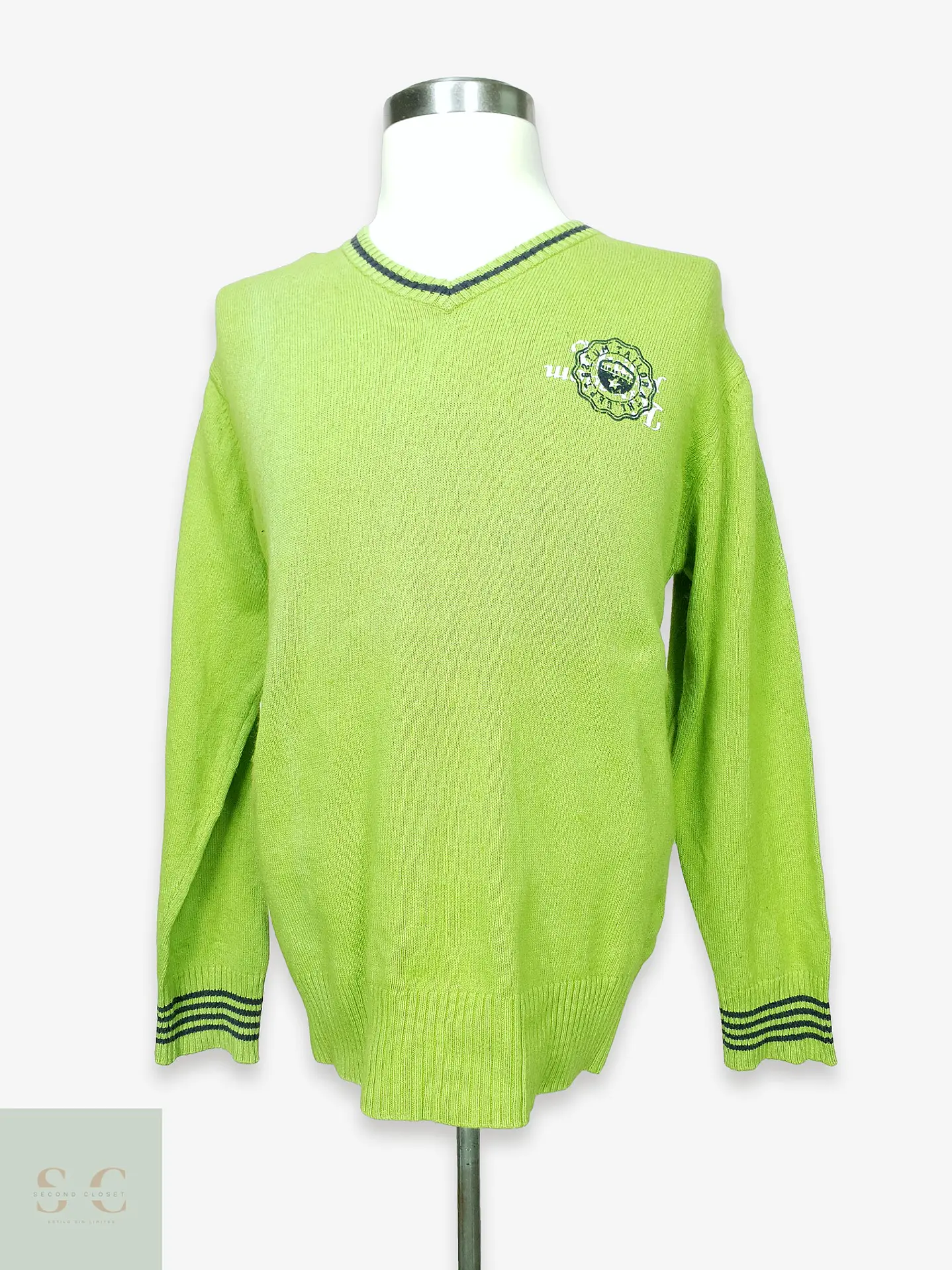 Suéter de Punto Cuello V en Verde Lima Tom Tailor Talla XL 1