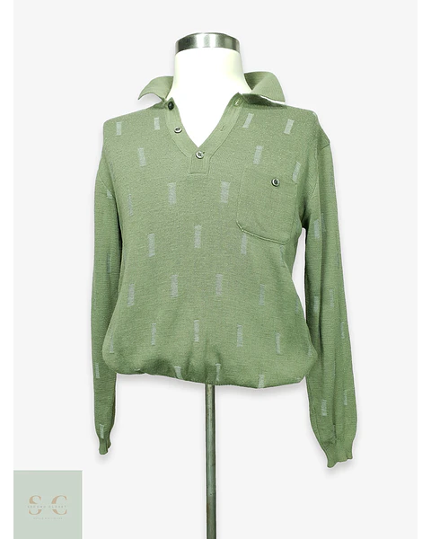 Sweater Polo de Punto Fino con Bolsillo en Verde Olivo Fischer for Men Talla ML