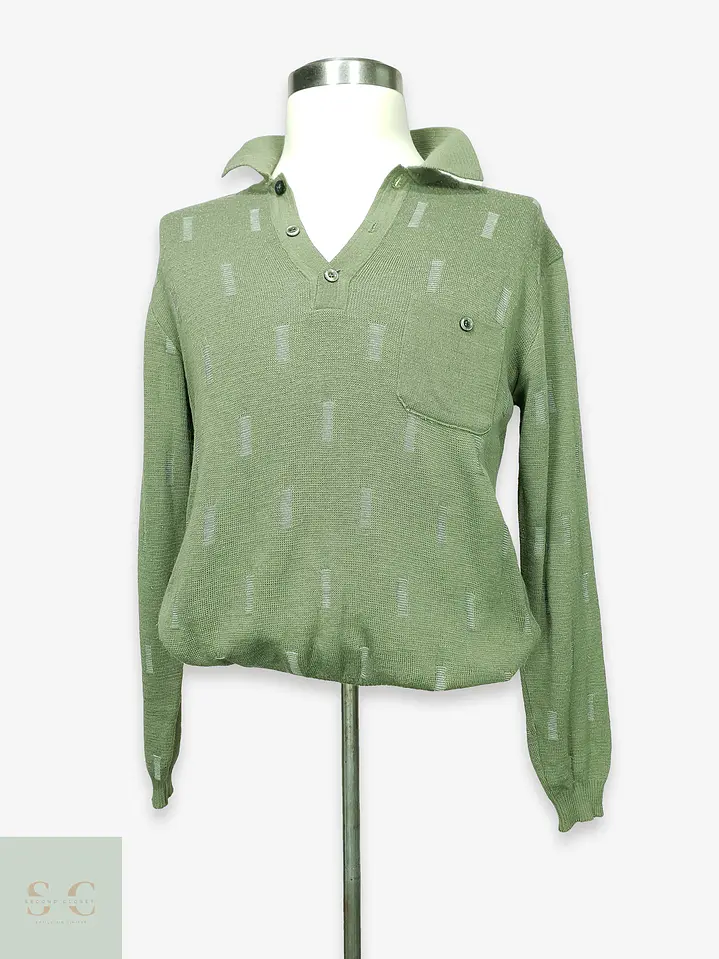 Sweater Polo de Punto Fino con Bolsillo en Verde Olivo Fischer for Men Talla ML 1