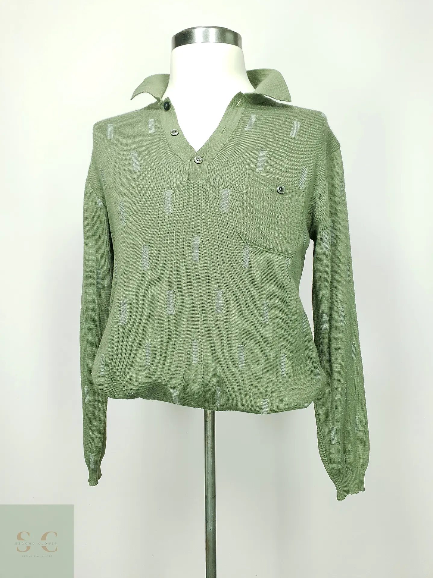 Sweater Polo de Punto Fino con Bolsillo en Verde Olivo Fischer for Men Talla ML 2