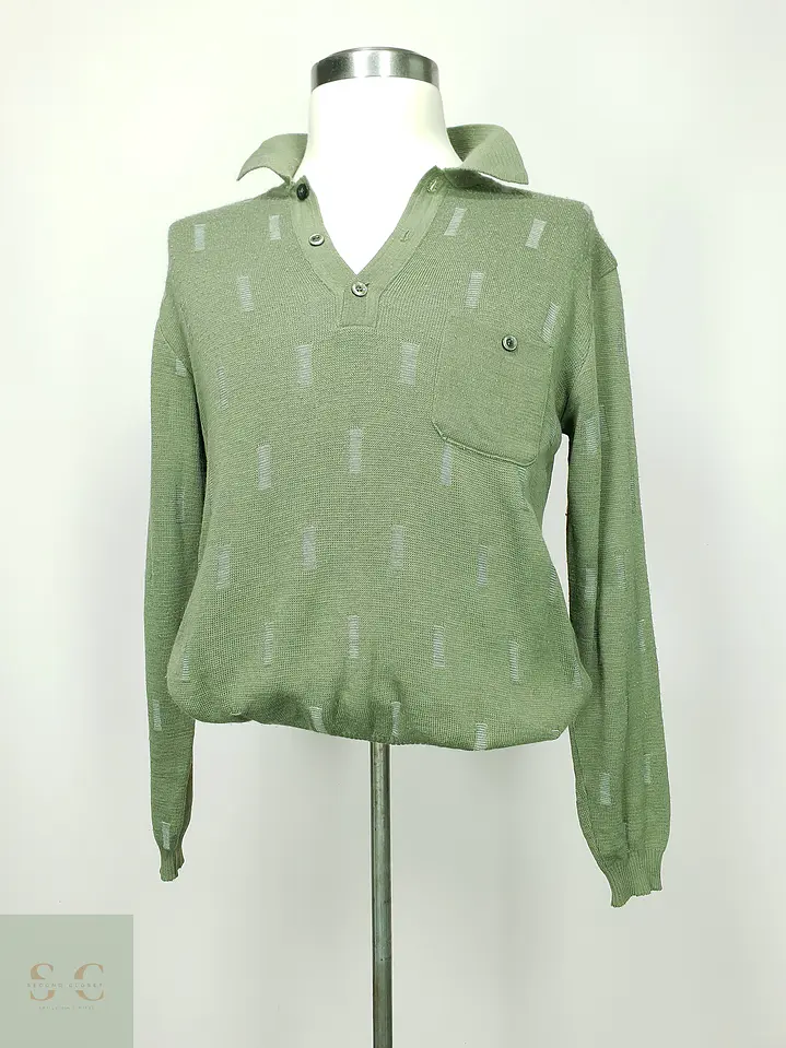 Sweater Polo de Punto Fino con Bolsillo en Verde Olivo Fischer for Men Talla ML 2