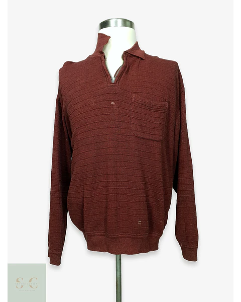 Sweater Texturizado con Cuello Polo y Medio Cierre en Rojo Burdeos Kitaro Men Talla XXL