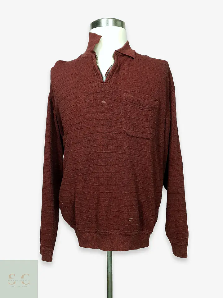Sweater Texturizado con Cuello Polo y Medio Cierre en Rojo Burdeos Kitaro Men Talla XXL 1