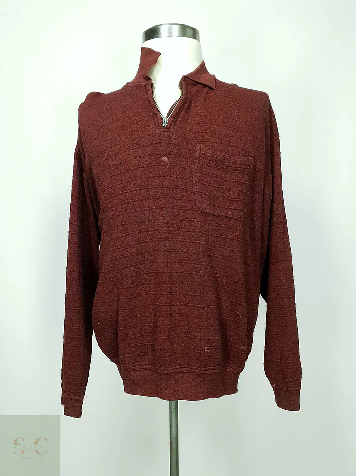 Sweater Texturizado con Cuello Polo y Medio Cierre en Rojo Burdeos Kitaro Men Talla XXL 2