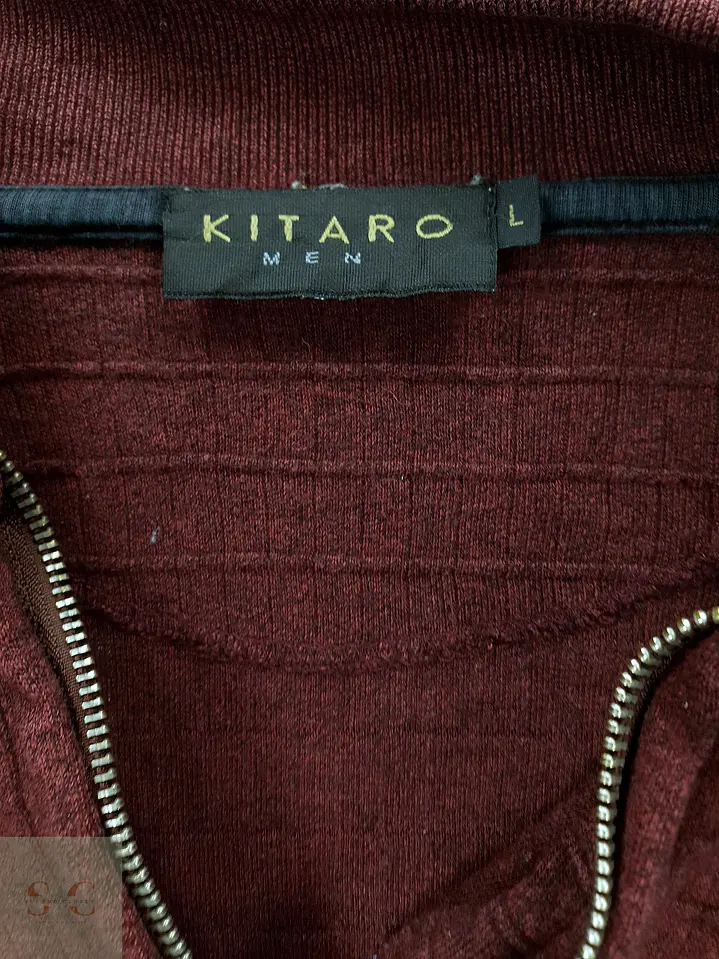 Sweater Texturizado con Cuello Polo y Medio Cierre en Rojo Burdeos Kitaro Men Talla XXL 3