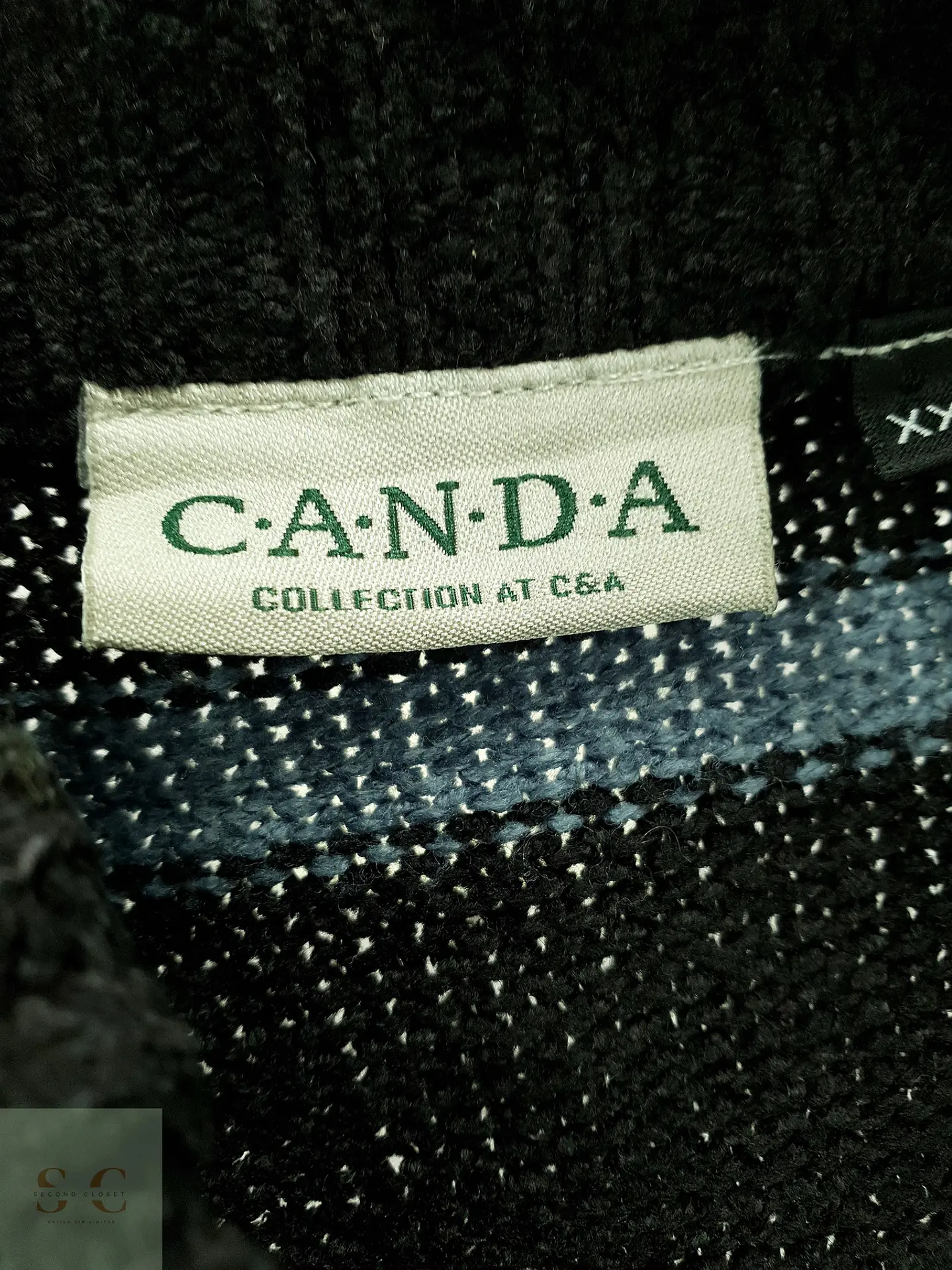 Cárdigan de Punto con Cierre Frontal a Rayas en Negro y Azul CANDA Collection at C&A Talla XL 4
