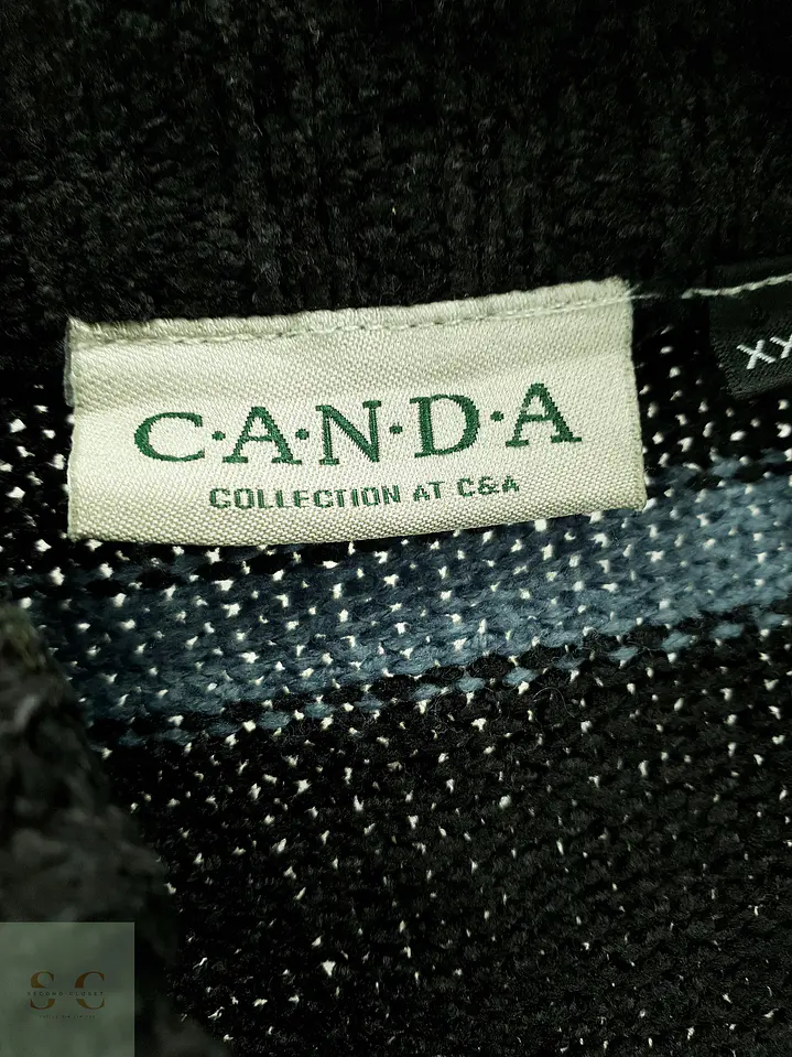 Cárdigan de Punto con Cierre Frontal a Rayas en Negro y Azul CANDA Collection at C&A Talla XL 4