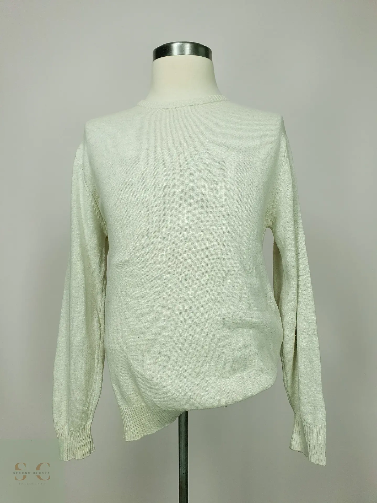 Pulóver de Punto Fino en Blanco Hueso Angelo Litrico Talla LXL 2