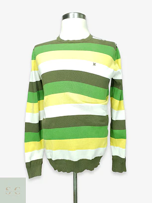 Jersey de Punto Fino a Franjas en Verde Oliva y Amarillo Hurley Talla L