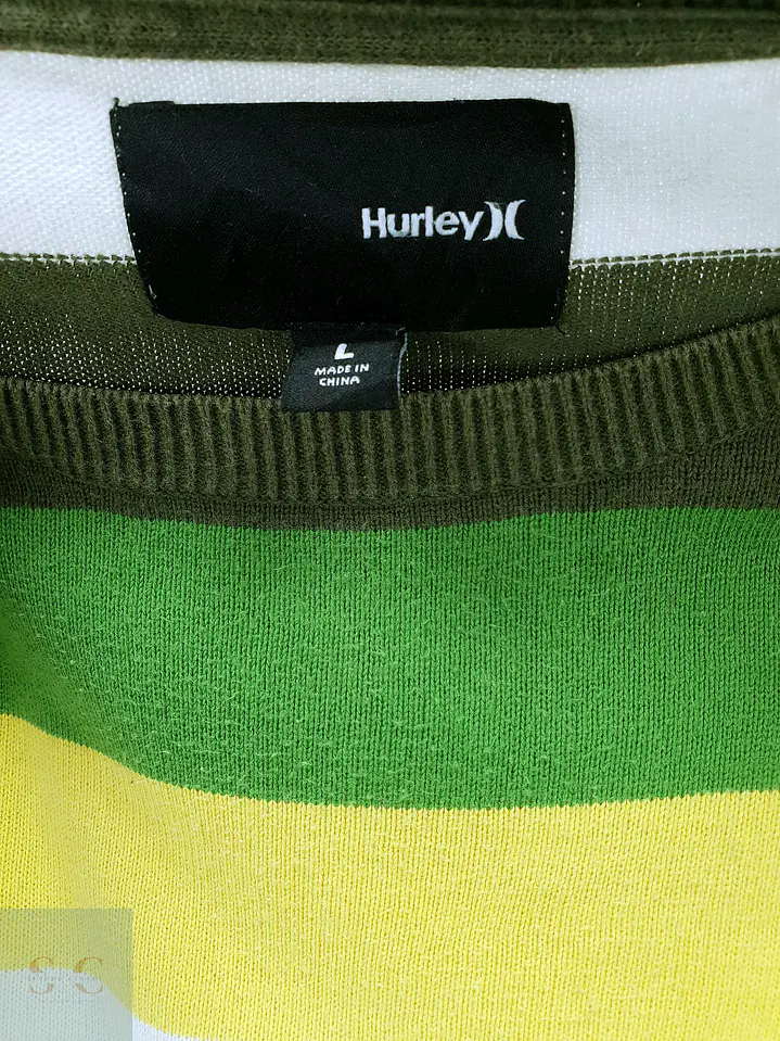 Jersey de Punto Fino a Franjas en Verde Oliva y Amarillo Hurley Talla L 3