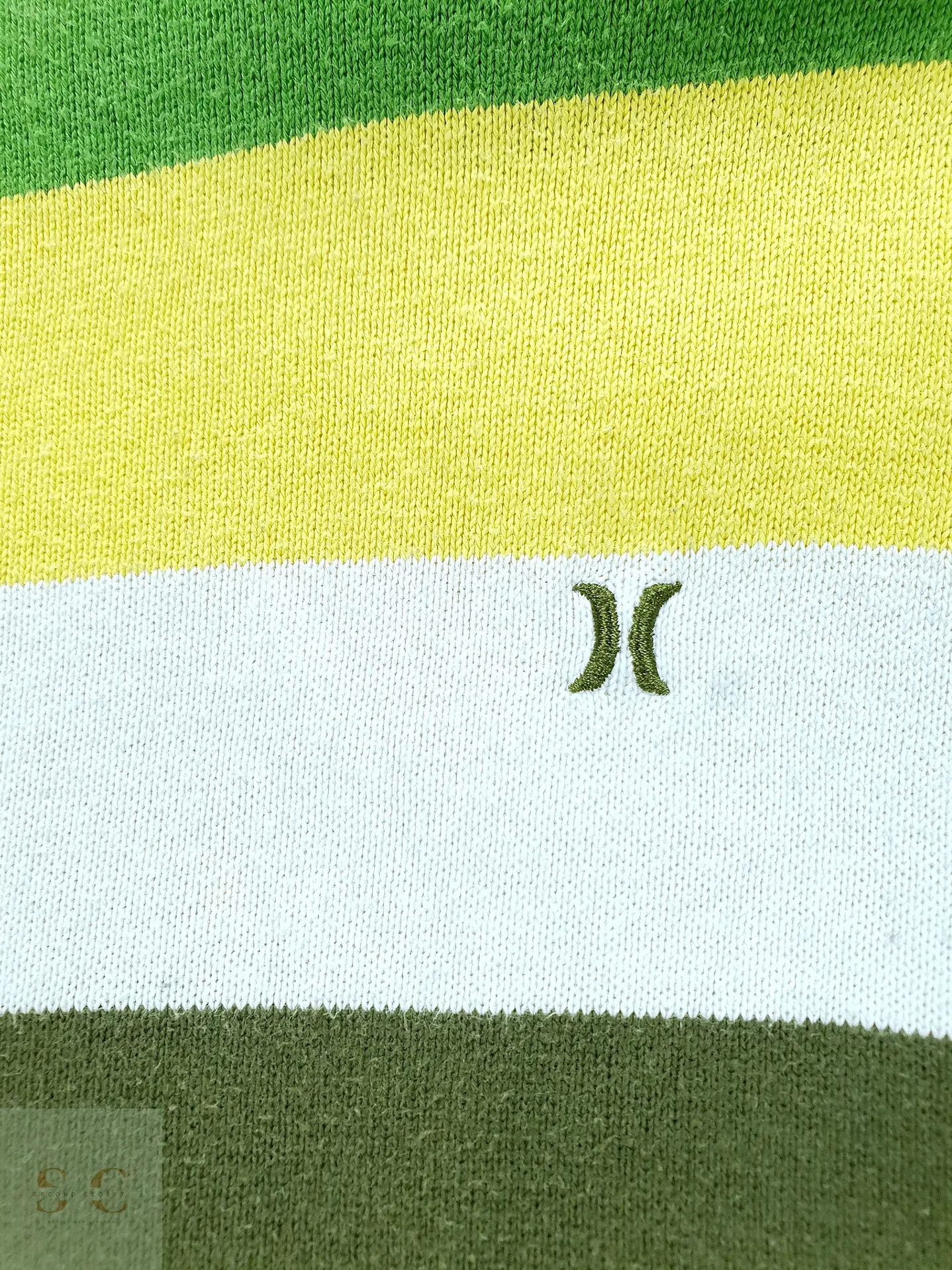 Jersey de Punto Fino a Franjas en Verde Oliva y Amarillo Hurley Talla L 4