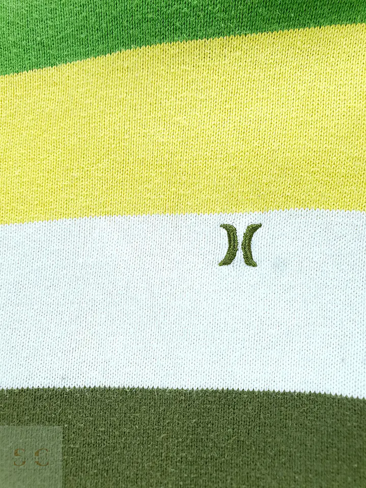 Jersey de Punto Fino a Franjas en Verde Oliva y Amarillo Hurley Talla L 4