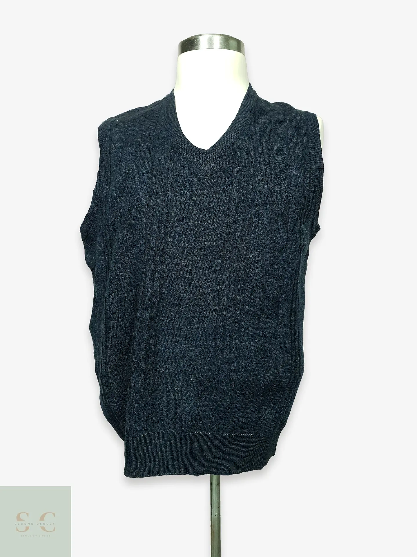 Chaleco Tejido sin Mangas con Cuello en V en Azul Marino GLER Talla LXL 1