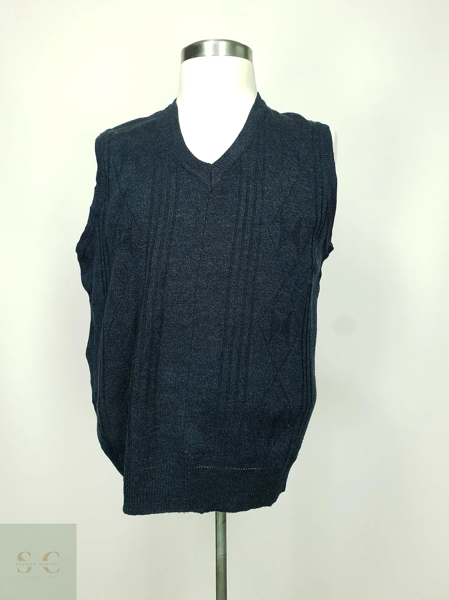 Chaleco Tejido sin Mangas con Cuello en V en Azul Marino GLER Talla LXL 2