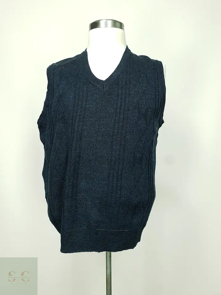 Chaleco Tejido sin Mangas con Cuello en V en Azul Marino GLER Talla LXL 2