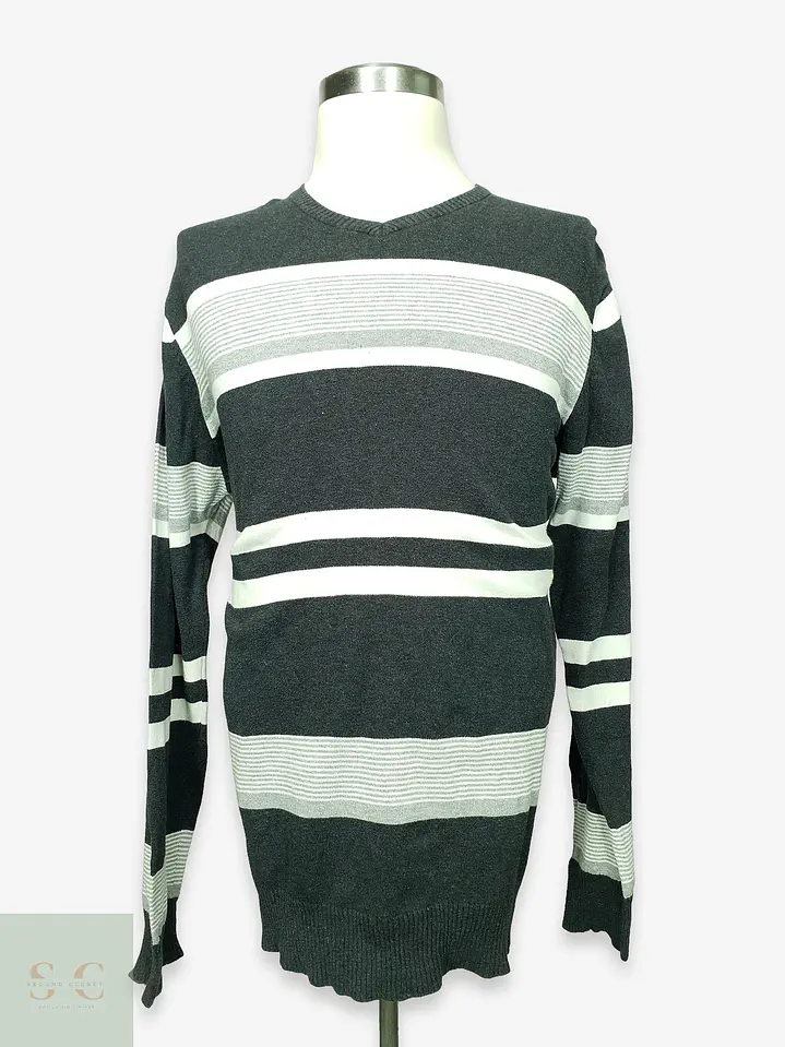 Suéter de Punto con Cuello en V a Rayas en Gris Antracita Smog Talla LXL 1