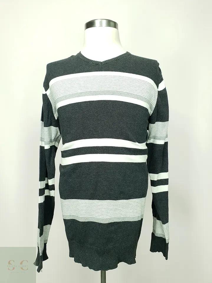 Suéter de Punto con Cuello en V a Rayas en Gris Antracita Smog Talla LXL 2