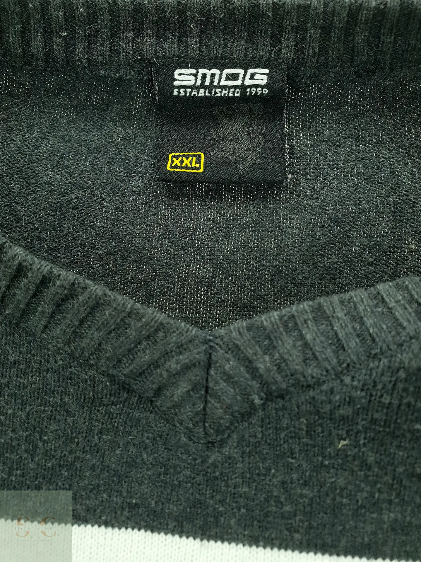 Suéter de Punto con Cuello en V a Rayas en Gris Antracita Smog Talla LXL 3