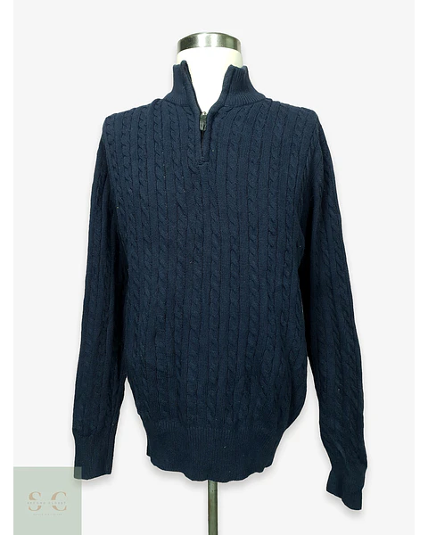 Suéter de Punto Trenzado con Medio Cierre en Azul Marino Identic Man Talla XL