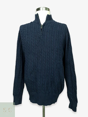 Suéter de Punto Trenzado con Medio Cierre en Azul Marino Identic Man Talla XL