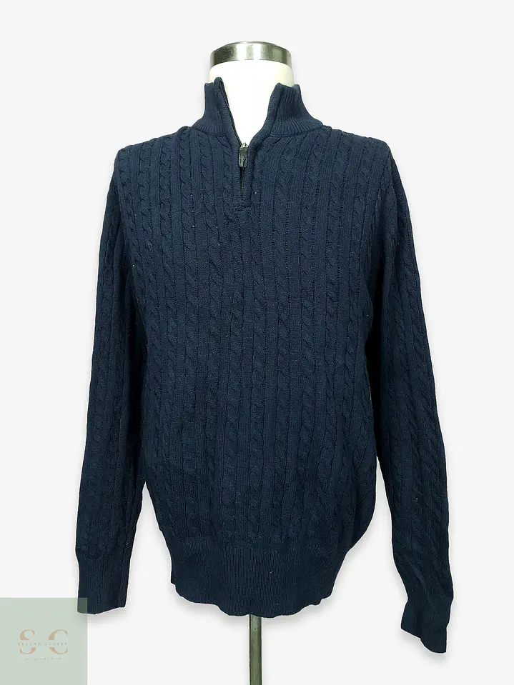 Suéter de Punto Trenzado con Medio Cierre en Azul Marino Identic Man Talla XL 1
