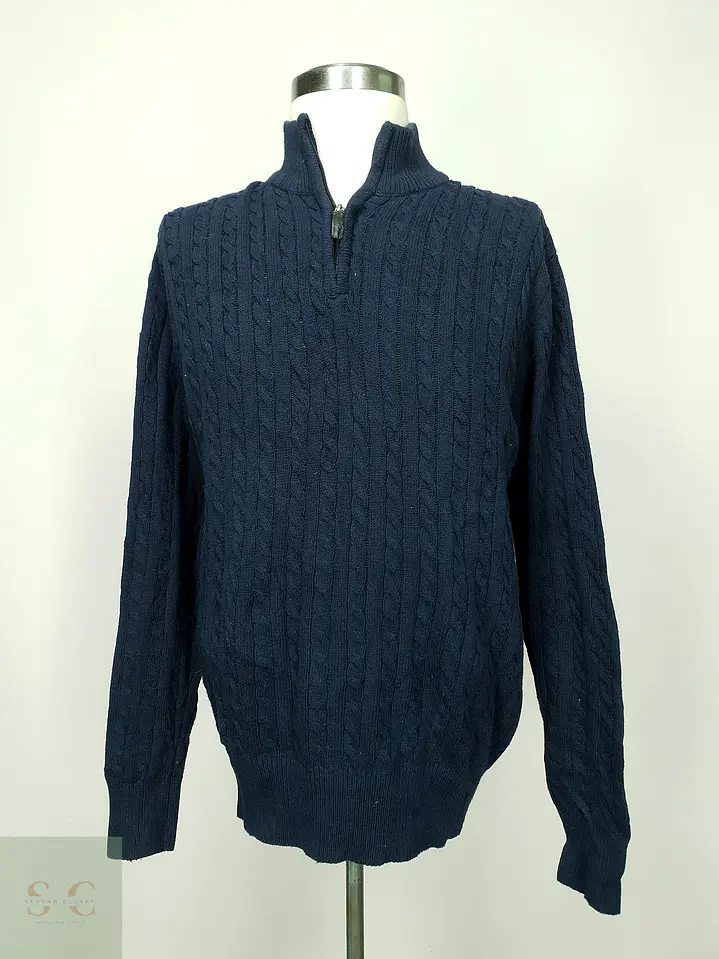 Suéter de Punto Trenzado con Medio Cierre en Azul Marino Identic Man Talla XL 2