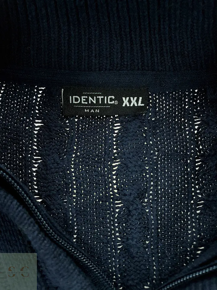 Suéter de Punto Trenzado con Medio Cierre en Azul Marino Identic Man Talla XL 3
