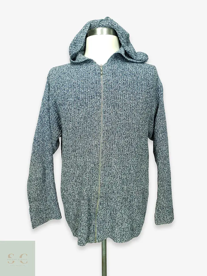 Cárdigan de Punto Grueso con Capucha en Azul Jaspeado Talla XL 1