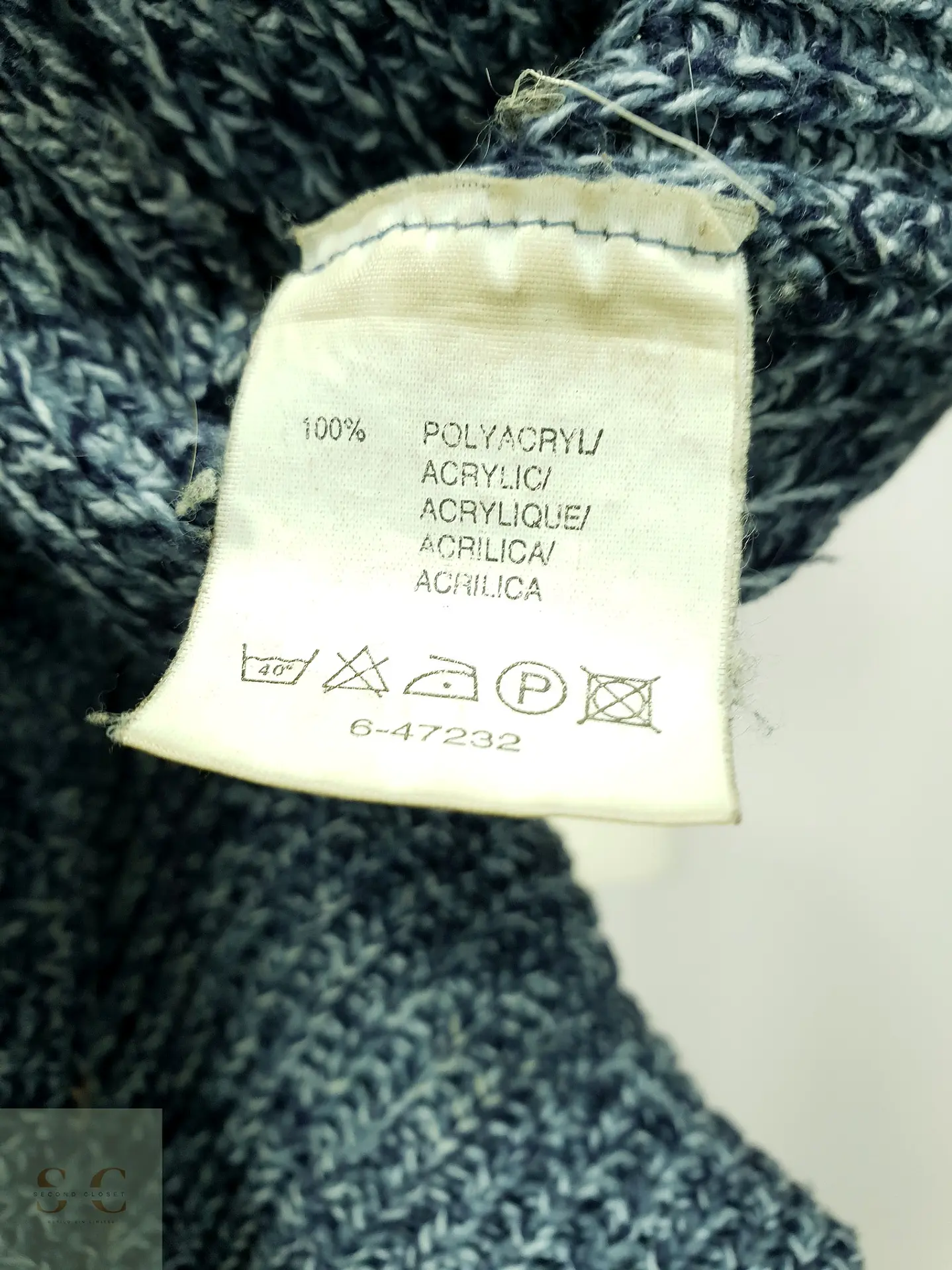 Cárdigan de Punto Grueso con Capucha en Azul Jaspeado Talla XL 4