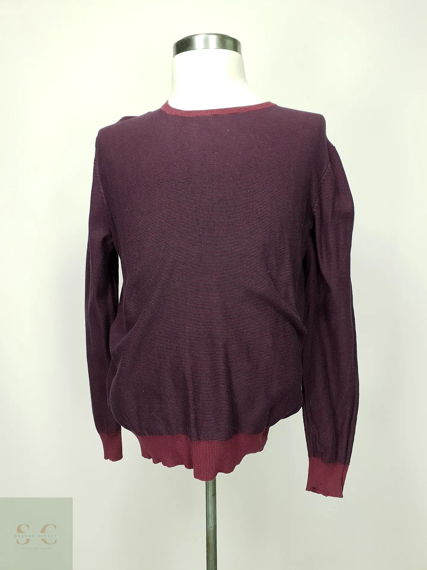 Suéter de Punto Fino en Burdeos Bicolor Primark Talla ML 2
