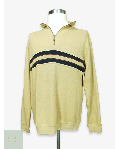 Sweater de Punto Acanalado con Medio Cierre en Beige Arena Luciano Talla LXL