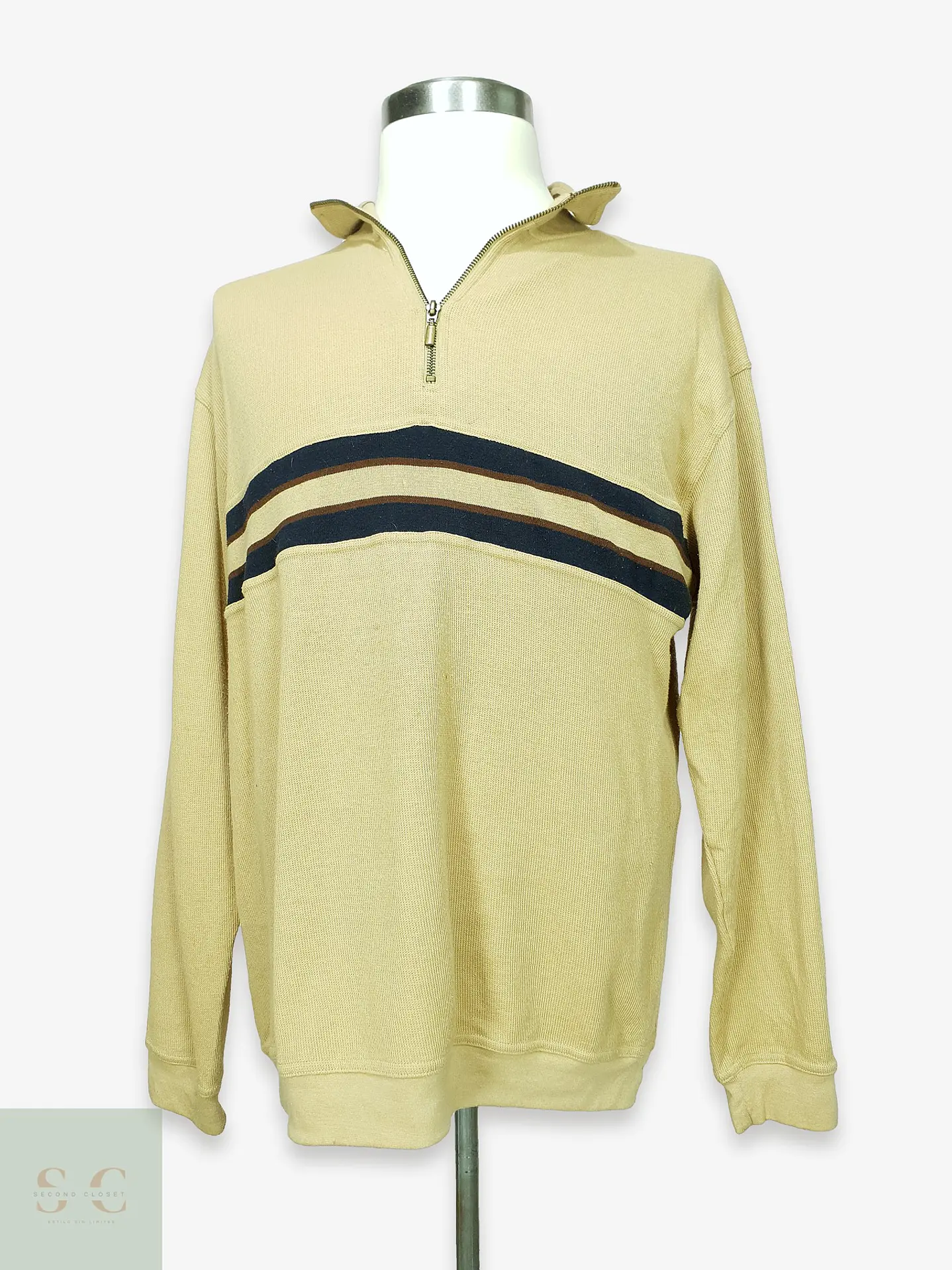 Sweater de Punto Acanalado con Medio Cierre en Beige Arena Luciano Talla LXL 1