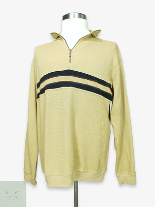 Sweater de Punto Acanalado con Medio Cierre en Beige Arena Luciano Talla LXL