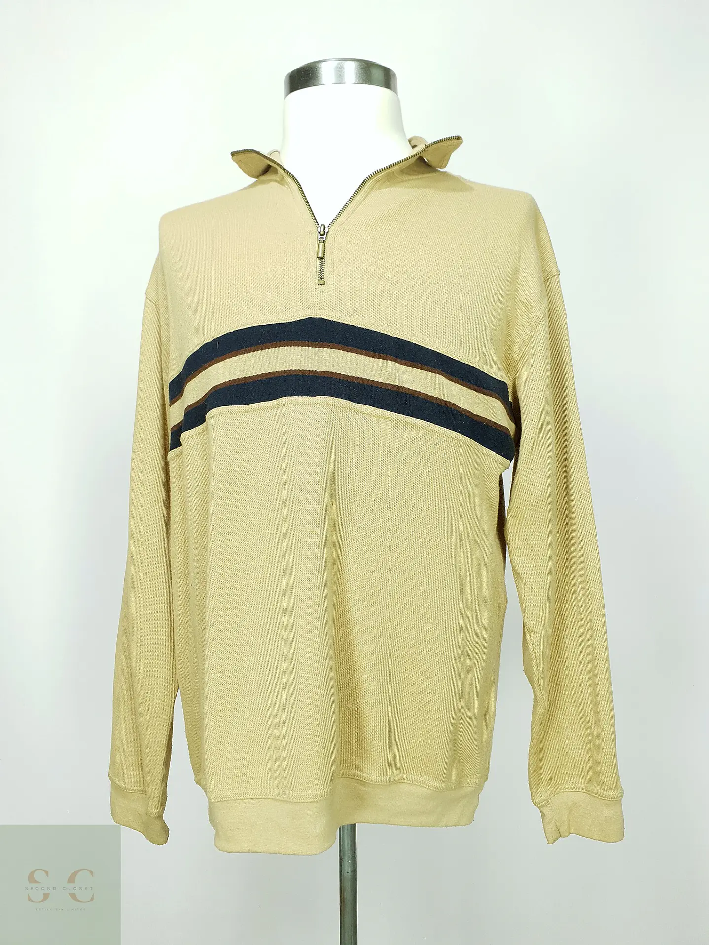 Sweater de Punto Acanalado con Medio Cierre en Beige Arena Luciano Talla LXL 2