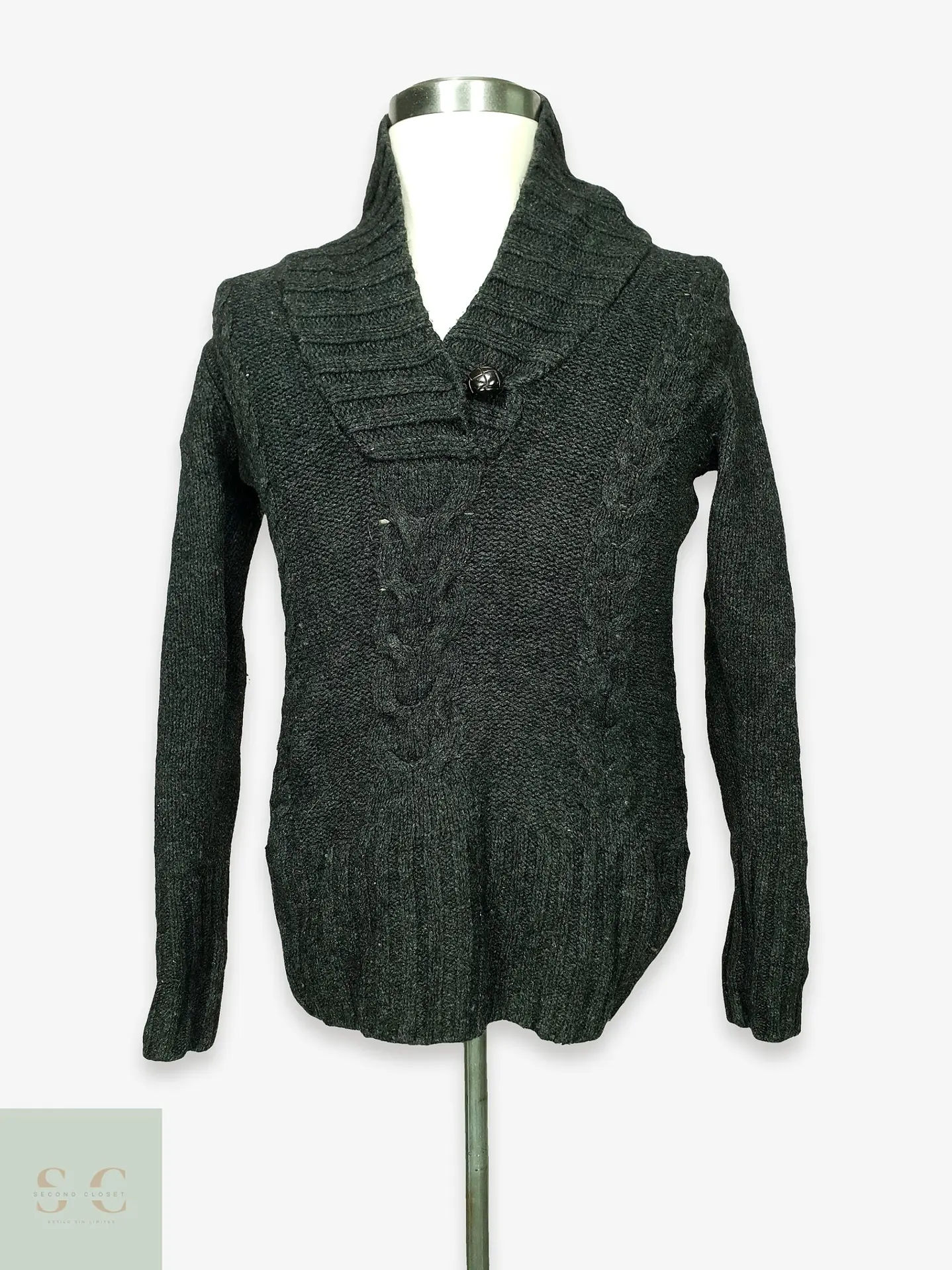 Suéter de Punto Trenzado con Cuello Cruzado en Gris Antracita L.O.G.G. by H&M Talla S 1