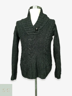 Suéter de Punto Trenzado con Cuello Cruzado en Gris Antracita L.O.G.G. by H&M Talla S