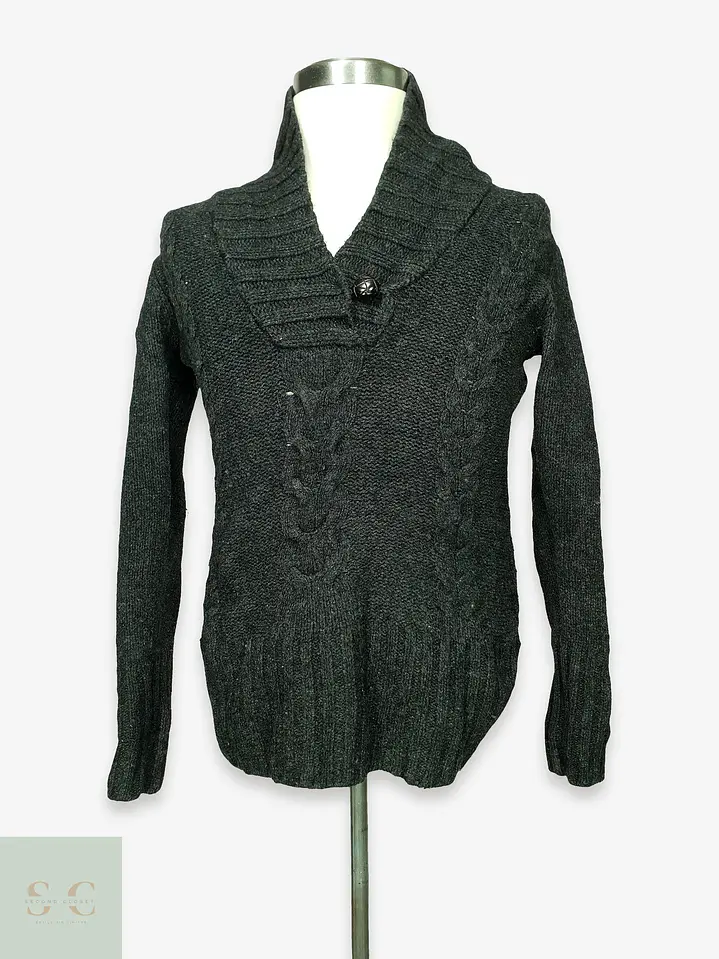 Suéter de Punto Trenzado con Cuello Cruzado en Gris Antracita L.O.G.G. by H&M Talla S 1