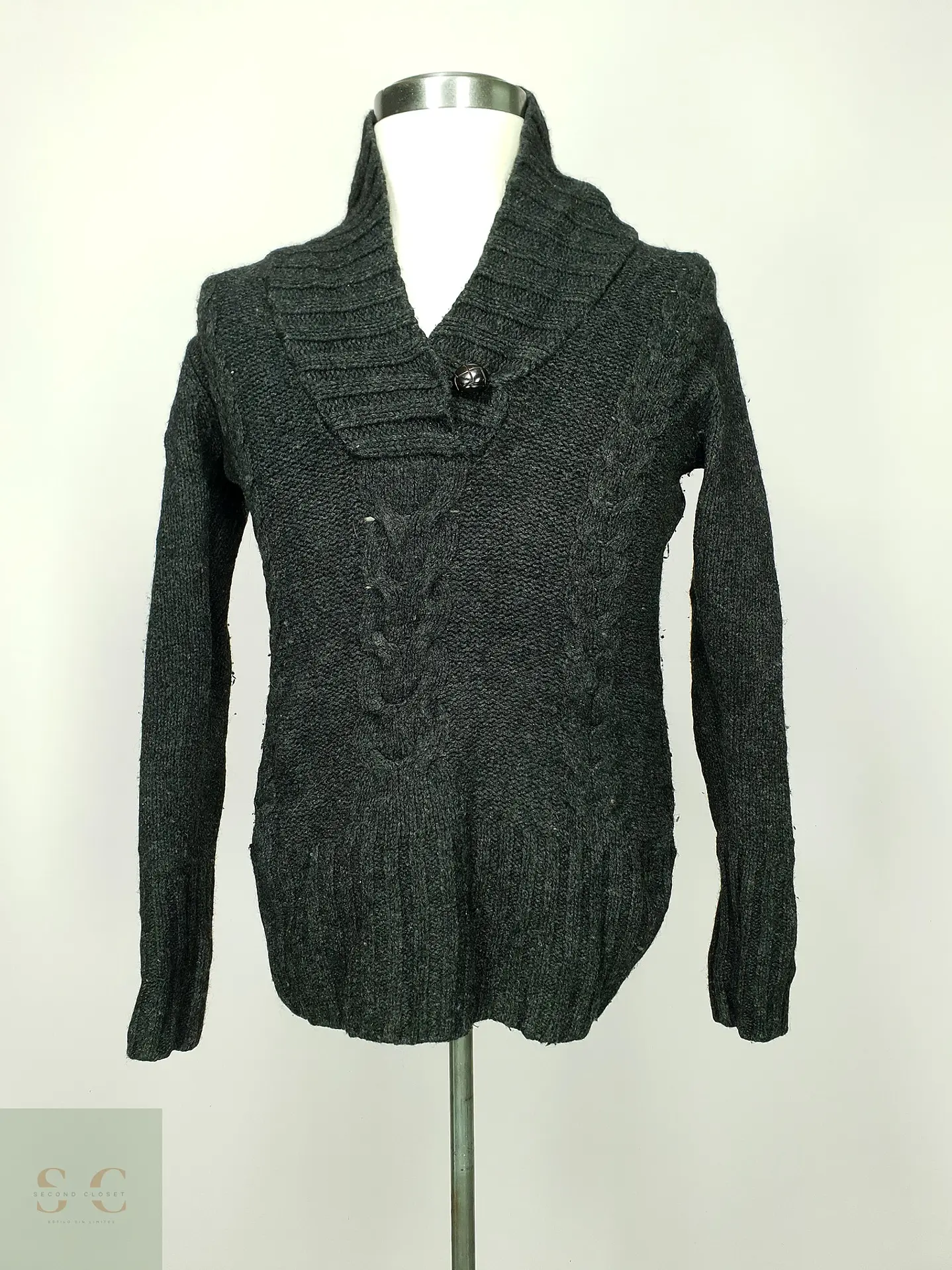 Suéter de Punto Trenzado con Cuello Cruzado en Gris Antracita L.O.G.G. by H&M Talla S 2