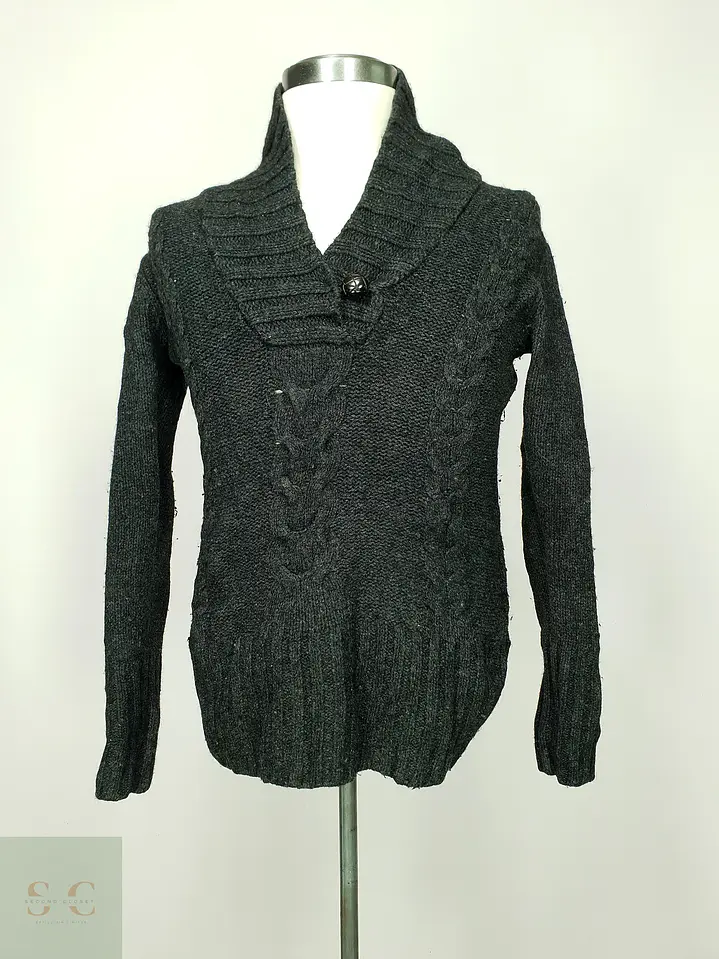 Suéter de Punto Trenzado con Cuello Cruzado en Gris Antracita L.O.G.G. by H&M Talla S 2