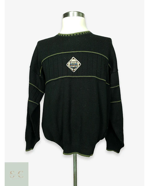 Suéter de Punto Estructurado con Acentos en Negro y Verde Oliva Biscay (Made by Vandris) Talla XL