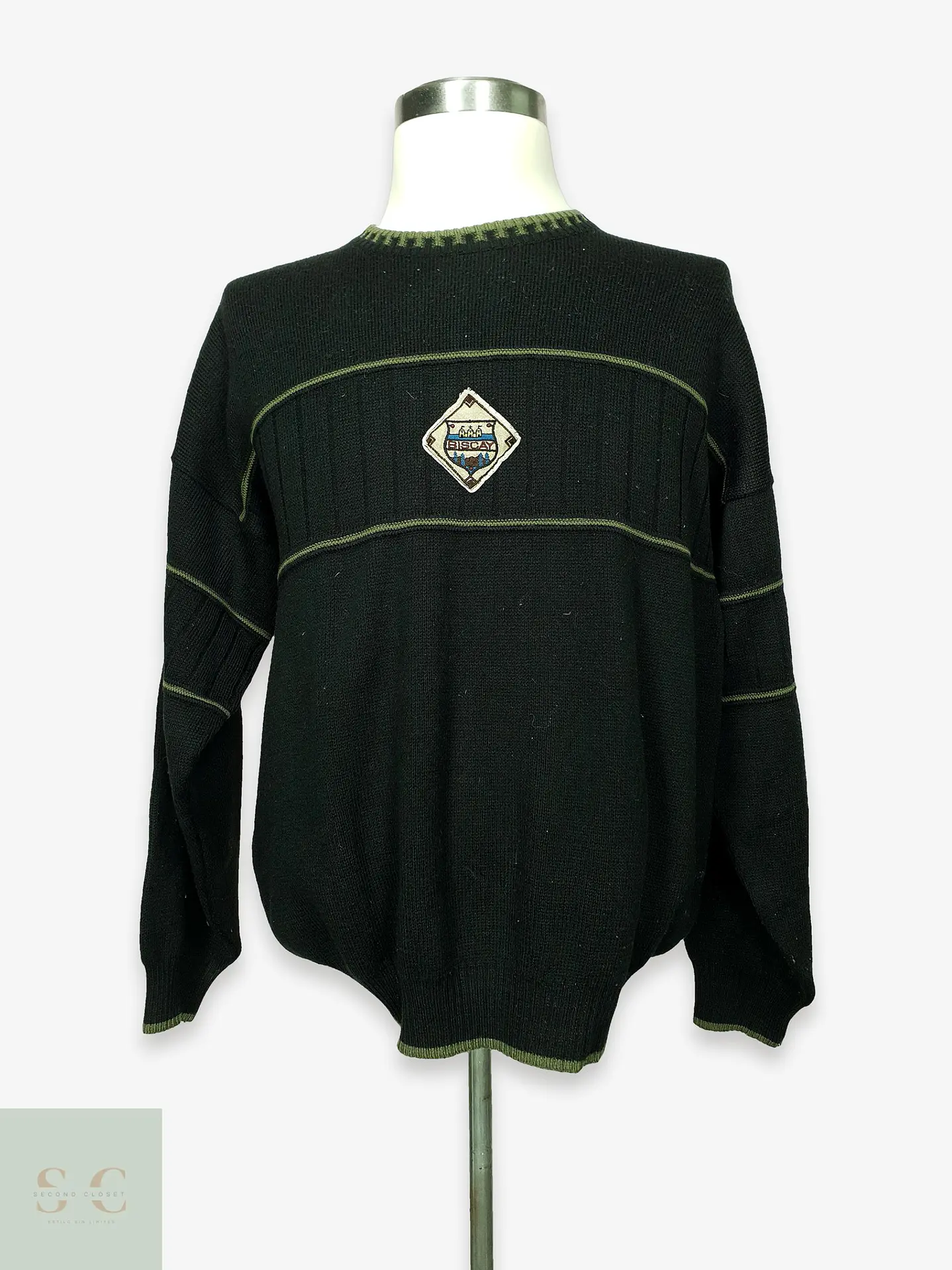 Suéter de Punto Estructurado con Acentos en Negro y Verde Oliva Biscay (Made by Vandris) Talla XL 1
