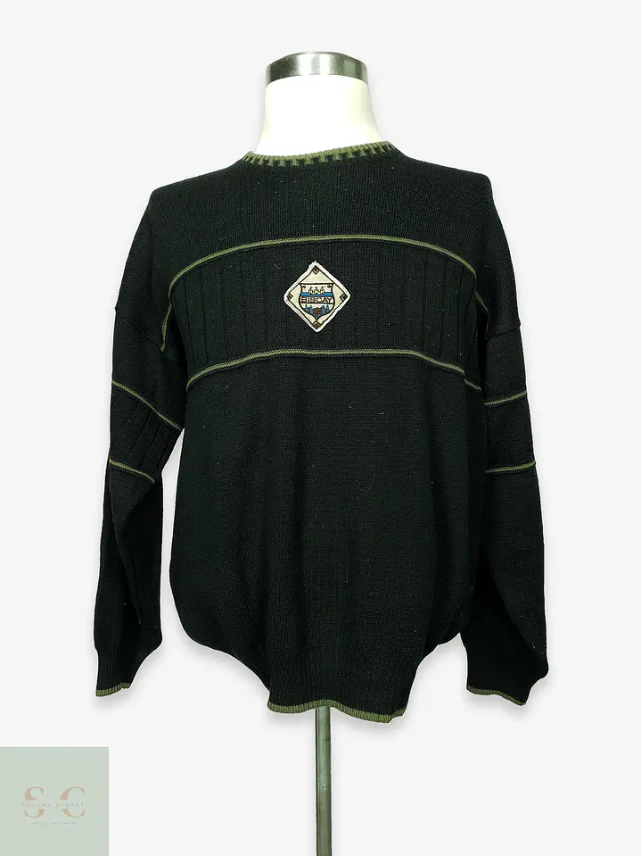 Suéter de Punto Estructurado con Acentos en Negro y Verde Oliva Biscay (Made by Vandris) Talla XL 1