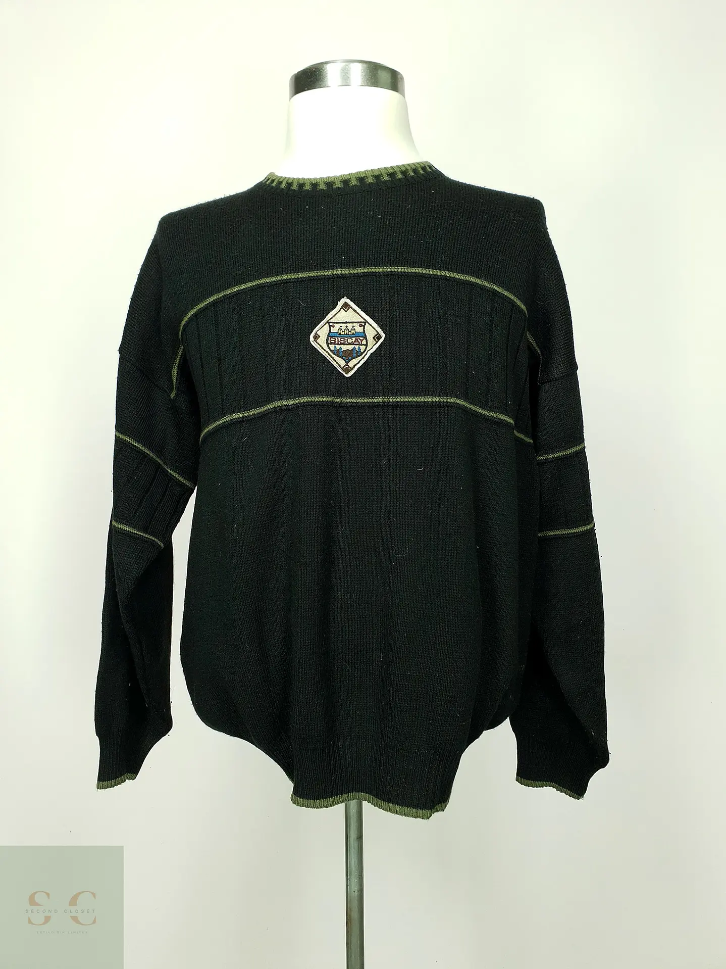 Suéter de Punto Estructurado con Acentos en Negro y Verde Oliva Biscay (Made by Vandris) Talla XL 2