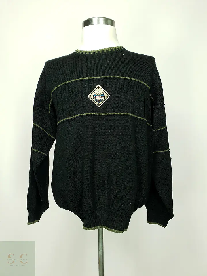 Suéter de Punto Estructurado con Acentos en Negro y Verde Oliva Biscay (Made by Vandris) Talla XL 2