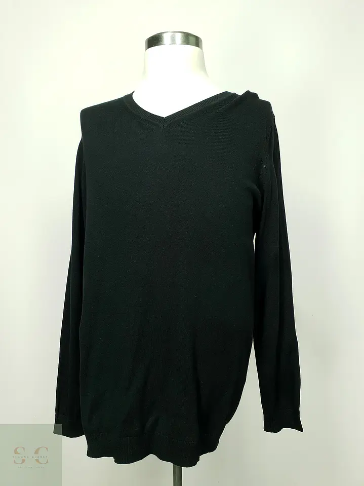 Suéter Clásico de Punto Fino con Escote en V en Negro Sheego Talla XXL 2