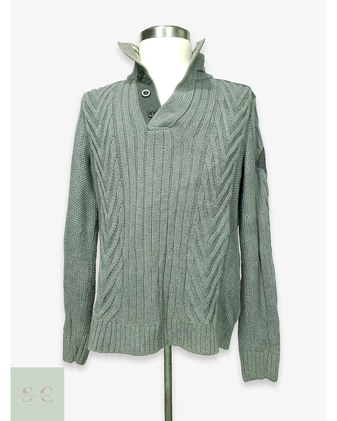 Suéter de Punto Trenzado con Cuello Alto Botonado en Gris Melange s.Oliver Talla ML