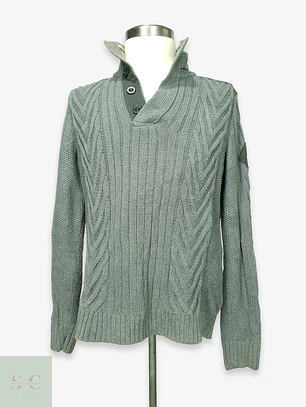 Suéter de Punto Trenzado con Cuello Alto Botonado en Gris Melange s.Oliver Talla ML